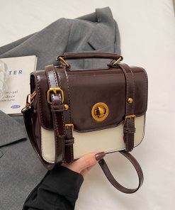 2025 Retro British Style Color-Blocking Handbag for Women - High-End Small Square Shoulder Crossbody Bag for Spring & Summer