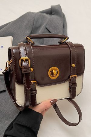 2025 Retro British Style Color-Blocking Handbag for Women - High-End Small Square Shoulder Crossbody Bag for Spring & Summer
