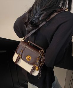2025 Retro British Style Color-Blocking Handbag for Women - High-End Small Square Shoulder Crossbody Bag for Spring & Summer