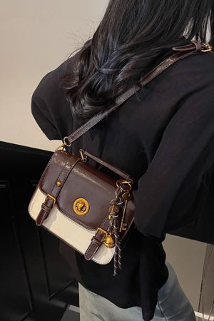 2025 Retro British Style Color-Blocking Handbag for Women - High-End Small Square Shoulder Crossbody Bag for Spring & Summer