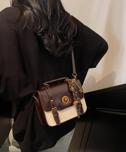 2025 Retro British Style Color-Blocking Handbag for Women - High-End Small Square Shoulder Crossbody Bag for Spring & Summer