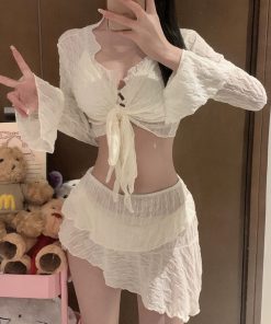 2025 Slimming Conservative Four-Piece Bikini Swimsuit Set for Women, Sexy Separate Design, Small Bust, Vacation Ready