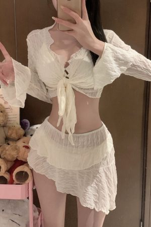 2025 Slimming Conservative Four-Piece Bikini Swimsuit Set for Women, Sexy Separate Design, Small Bust, Vacation Ready
