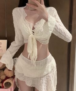 2025 Slimming Conservative Four-Piece Bikini Swimsuit Set for Women, Sexy Separate Design, Small Bust, Vacation Ready