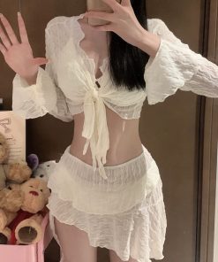 2025 Slimming Conservative Four-Piece Bikini Swimsuit Set for Women, Sexy Separate Design, Small Bust, Vacation Ready