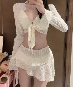 2025 Slimming Conservative Four-Piece Bikini Swimsuit Set for Women, Sexy Separate Design, Small Bust, Vacation Ready