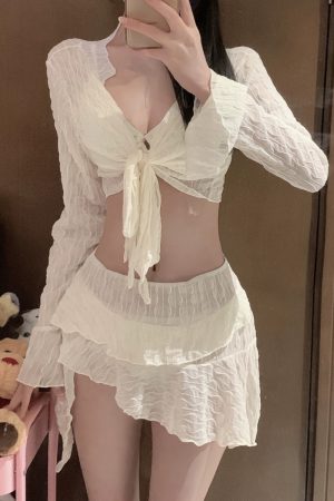 2025 Slimming Conservative Four-Piece Bikini Swimsuit Set for Women, Sexy Separate Design, Small Bust, Vacation Ready