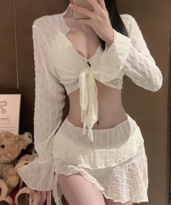 2025 Slimming Conservative Four-Piece Bikini Swimsuit Set for Women, Sexy Separate Design, Small Bust, Vacation Ready