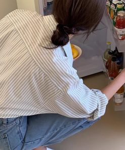 2025 Spring Striped Loose Long Sleeve Shirt for Women, High-End Layering Top, Chic Casual Jacket Style