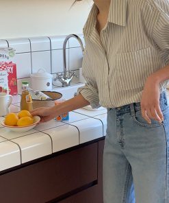 2025 Spring Striped Loose Long Sleeve Shirt for Women, High-End Layering Top, Chic Casual Jacket Style