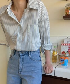 2025 Spring Striped Loose Long Sleeve Shirt for Women, High-End Layering Top, Chic Casual Jacket Style