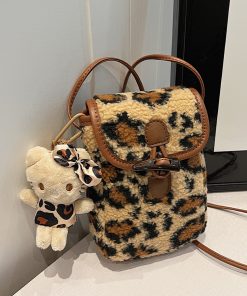 2025 Spring Summer Women's Versatile Fluffy Leopard Print Lamb Wool Shoulder Crossbody Bag