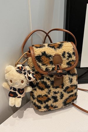 2025 Spring Summer Women's Versatile Fluffy Leopard Print Lamb Wool Shoulder Crossbody Bag