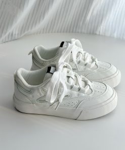 2025 Spring Women's Breathable Thick-Soled White Sneakers - Versatile Lychee Park Star Style for Everyday Wear