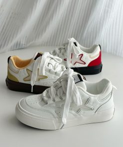 2025 Spring Women's Breathable Thick-Soled White Sneakers - Versatile Lychee Park Star Style for Everyday Wear