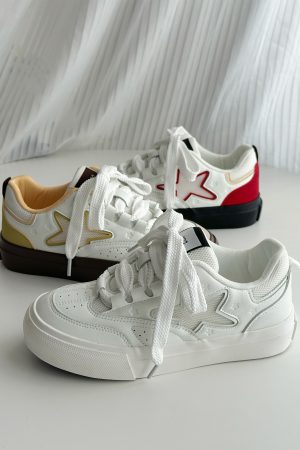 2025 Spring Women's Breathable Thick-Soled White Sneakers - Versatile Lychee Park Star Style for Everyday Wear