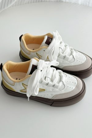 2025 Spring Women's Breathable Thick-Soled White Sneakers - Versatile Lychee Park Star Style for Everyday Wear