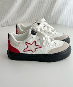2025 Spring Women's Breathable Thick-Soled White Sneakers - Versatile Lychee Park Star Style for Everyday Wear