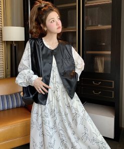 2025 Spring Women's French Design Two-Piece Set - Loose Leather Jacket & Floral Skirt - Trendy Fashion for Spring