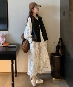 2025 Spring Women's French Design Two-Piece Set - Loose Leather Jacket & Floral Skirt - Trendy Fashion for Spring