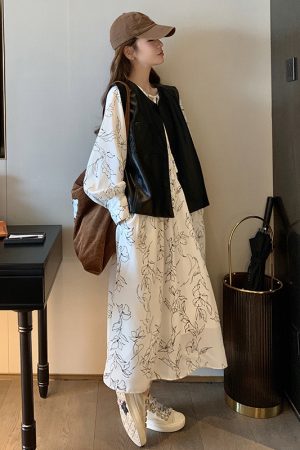 2025 Spring Women's French Design Two-Piece Set - Loose Leather Jacket & Floral Skirt - Trendy Fashion for Spring