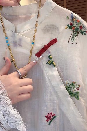 2025 Summer Casual Colorful Embroidered Asymmetrical Shirt and Shorts Set - Versatile Chinese Style Fashion