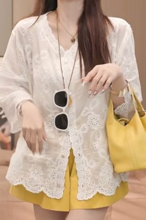 2025 Summer Casual Short Sleeve V-Neck Button-Down Shirt - Versatile Fashion for Effortless Style