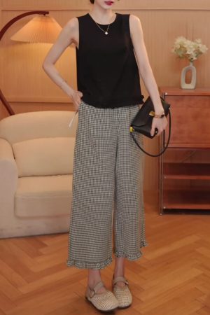 2025 Summer Casual Straight Plaid Trousers for Women - Trendy Everyday Style, Lightweight & Comfortable