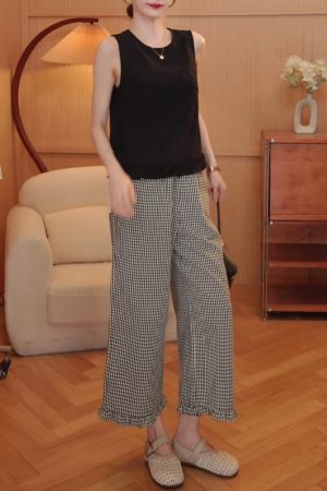 2025 Summer Casual Straight Plaid Trousers for Women - Trendy Everyday Style, Lightweight & Comfortable