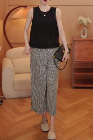 2025 Summer Casual Straight Plaid Trousers for Women - Trendy Everyday Style, Lightweight & Comfortable