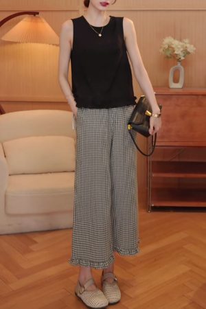 2025 Summer Casual Straight Plaid Trousers for Women - Trendy Everyday Style, Lightweight & Comfortable