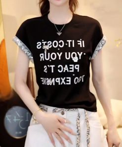 2025 Summer Handmade Sequin Floral Waist-Defining Slim Fit Short Sleeve T-Shirt Top for Trendy Y2K Style