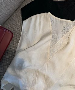 2025 Summer High-End Acetate V-Neck Lace Top - Elegant Women's Fashion for a Chic Look