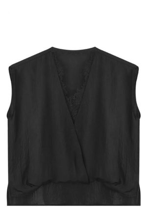 2025 Summer High-End Acetate V-Neck Lace Top - Elegant Women's Fashion for a Chic Look