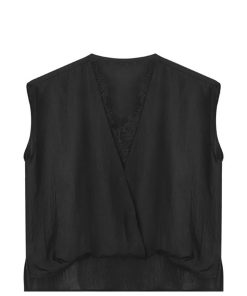 2025 Summer High-End Acetate V-Neck Lace Top - Elegant Women's Fashion for a Chic Look