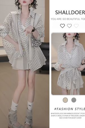 2025 Summer High-End Polka Dot Casual Sun-Proof Ruffle A-Line Skirt Set - Versatile Fashion for Stylish Outings