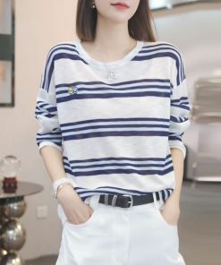 2025 Summer Ice Silk Knitted Long Sleeve T-Shirt - Casual Slimming Youthful Fashion Top