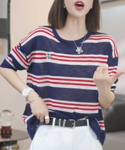2025 Summer Ice Silk Knitted Long Sleeve T-Shirt - Casual Slimming Youthful Fashion Top