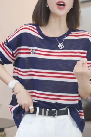 2025 Summer Ice Silk Knitted Long Sleeve T-Shirt - Casual Slimming Youthful Fashion Top