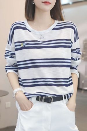 2025 Summer Ice Silk Knitted Long Sleeve T-Shirt - Casual Slimming Youthful Fashion Top