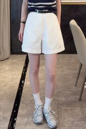 2025 Summer Ice Silk Sleeveless Polo Collar Top with High-Waisted Loose A-Line Shorts - Casual Chic Outfit