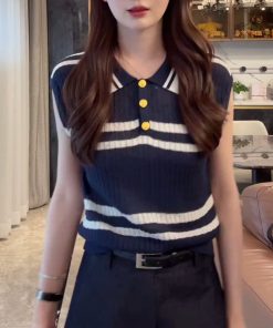 2025 Summer Ice Silk Sleeveless Polo Collar Top with High-Waisted Loose A-Line Shorts - Casual Chic Outfit