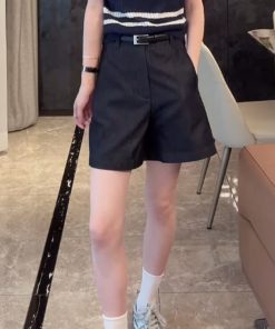 2025 Summer Ice Silk Sleeveless Polo Collar Top with High-Waisted Loose A-Line Shorts - Casual Chic Outfit