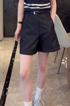 2025 Summer Ice Silk Sleeveless Polo Collar Top with High-Waisted Loose A-Line Shorts - Casual Chic Outfit