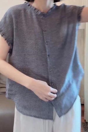 2025 Summer Korean Style Ruffle Edge Shirt for Petite Women - Casual Versatile Artistic Top, Trendy Fashion