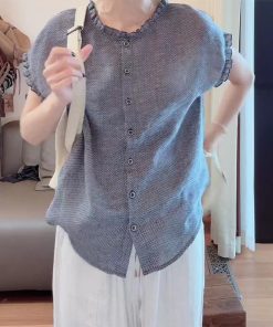 2025 Summer Korean Style Ruffle Edge Shirt for Petite Women - Casual Versatile Artistic Top, Trendy Fashion