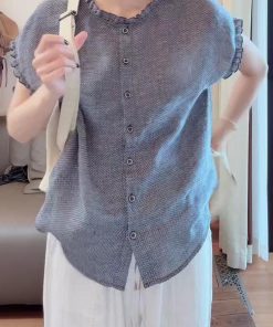 2025 Summer Korean Style Ruffle Edge Shirt for Petite Women - Casual Versatile Artistic Top, Trendy Fashion