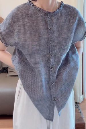 2025 Summer Korean Style Ruffle Edge Shirt for Petite Women - Casual Versatile Artistic Top, Trendy Fashion