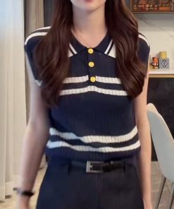 2025 Summer Polo Collar Ice Silk Sleeveless Top - Lightweight, Simple Design for Effortless Style