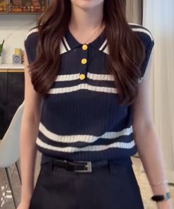 2025 Summer Polo Collar Ice Silk Sleeveless Top - Lightweight, Simple Design for Effortless Style